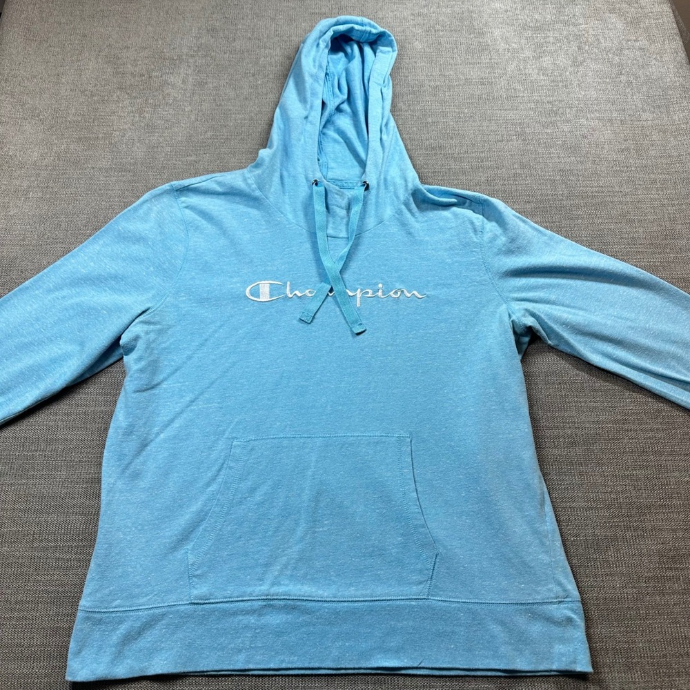 Champion Hoodie Women XL Blue Heathered Logo Pullover